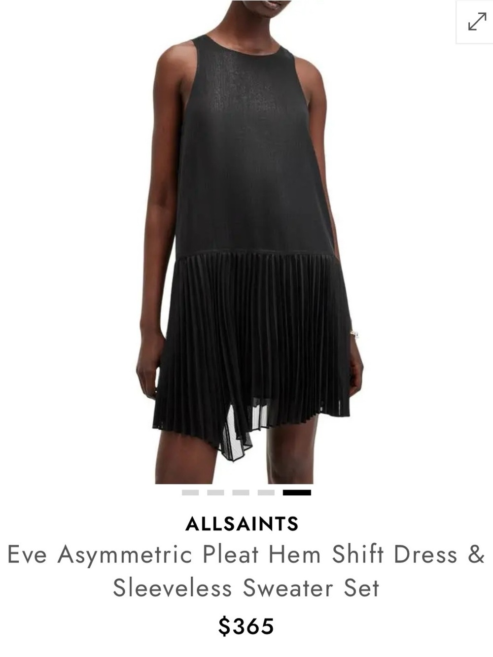 All Saints Black Sleeveless Pleated Hem Shift Dress